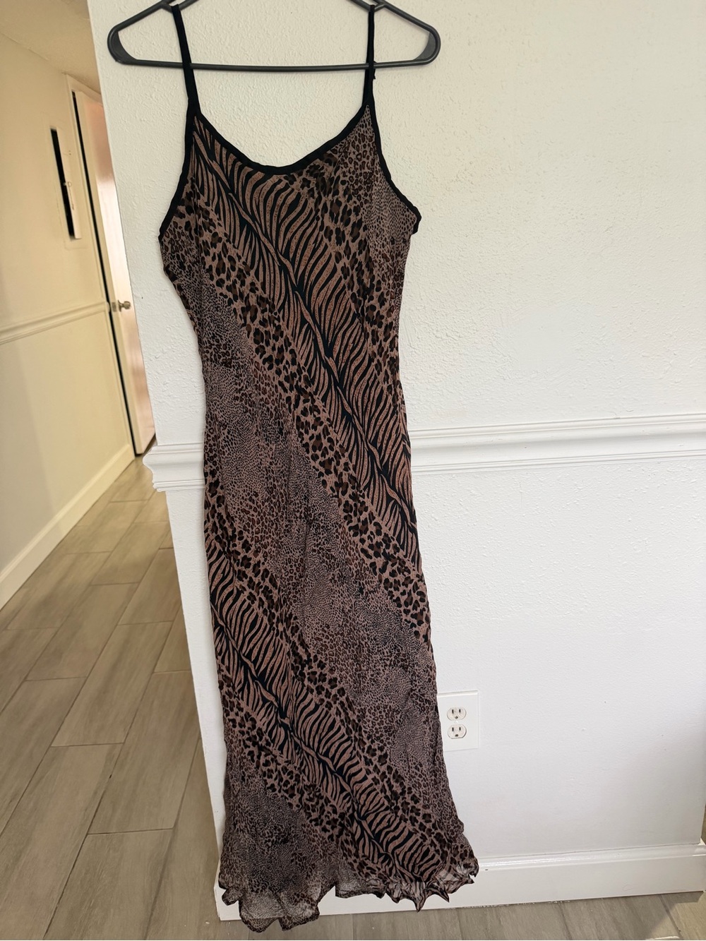 Vintage Newport News Animal Print Slip Maxi Dress with Spaghetti Straps